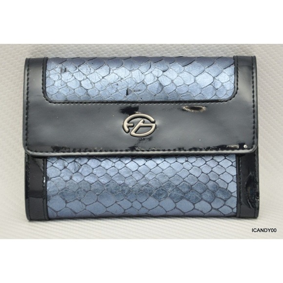 Francesco Biasia FIONA Snake Leather Flap Wallet French Purse Bag Navy Nib - Picture 1 of 10